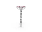 Fancy Pink Marquise Cut Diamond Solitaire Ring Set in Platinum with Shared Prong Pavé Band