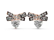 Heart Lab-Grown Diamond Crossed X Stud Earrings | Baguette and Round Bars | Rose Gold