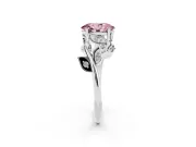 Fancy Pink Oval Cut Diamond Solitaire Twist Engagement Ring Set in Platinum with Pavé Leaf Accents