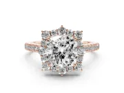 Cushion Cut Scalloped Halo Engagement Ring Setting | Single Row Pave | Rose Gold