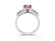 Fancy Pink Asscher Cut Diamond Cluster Engagement Ring Set in Silver with Pavé Band and Prong Setting