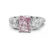 Radiant Cut Three Stone Engagement Ring Setting for a Fancy Pink Lab-Grown Diamond | Tapered Pave Band | Platinum