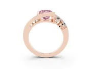 Fancy Pink Princess Cut Diamond Bezel Bypass Ring Set in Rose gold with Round Accents