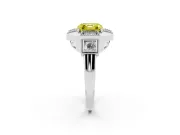Fancy Yellow Asscher Cut Diamond Milgrain Halo Ring Set in White gold with Split Shank
