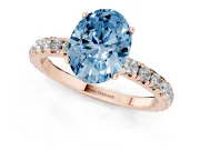 Oval Pave Engagement Ring Setting for a Fancy Blue Lab-Grown Diamond | Shared Prong Band | Rose Gold