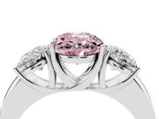 Fancy Pink Oval Cut Diamond Three-Stone Ring Set in White gold with Bold Center and Classic Band