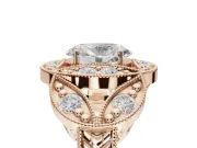 Heart-Shaped Vintage Floral Halo Engagement Ring Setting | Engraved Milgrain Band | Rose Gold