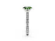 Fancy Green Oval Cut Diamond Solitaire Ring Set in Silver with Slim Pavé Band and Prong Setting