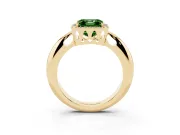 Fancy Green Asscher Cut Diamond Halo Engagement Ring Set in Yellow gold with Plain Split Shank and Prong Setting