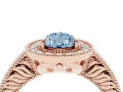 Fancy Blue Pear Cut Diamond Halo Ring Set in Rose gold with Round Accent Halo, Pavé Band and Prong Setting