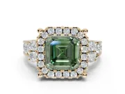 Asscher Cut Halo Engagement Ring Setting for a Fancy Green Lab-Grown Diamond | Graduated Channel Band | Yellow Gold