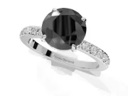 Round Hidden Halo Solitaire Engagement Ring Setting for a Black Center | Pavé Band | Platinum