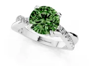 Fancy Green Round Cut Diamond Twist Band Solitaire Set in White gold with Pavé Accents and Prong Setting