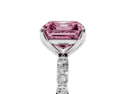 Asscher Cut Pave Engagement Ring Setting for a Fancy Pink Lab-Grown Diamond | Slim Band | White Gold