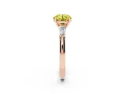 Round Three Stone Engagement Ring Setting for a Fancy Yellow Lab-Grown Diamond | Tapered Baguettes | Rose Gold