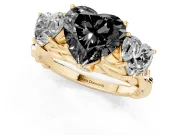 Heart-Shaped Three Stone Engagement Ring Setting for a Black Center | Braided Band | Yellow Gold