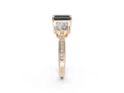 Fancy Black Radiant Cut Lab-Grown Diamond Three-Stone Ring Set in Rose Gold with Channel-Set Band and Prong Setting