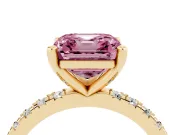 Asscher Cut Pavé Engagement Ring Setting for a Fancy Pink Lab-Grown Diamond | Yellow Gold