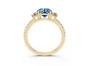 Round Three Stone Engagement Ring Setting for a Fancy Blue Lab-Grown Diamond | Pave Shoulders | Yellow Gold