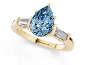 Pear-Shaped Three-Stone Engagement Ring Setting for a Fancy Blue Lab-Grown Diamond | Tapered Baguettes | Yellow Gold