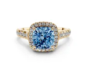 Cushion Cut Accented Halo Engagement Ring Setting for a Fancy Blue Lab-Grown Diamond | Yellow Gold