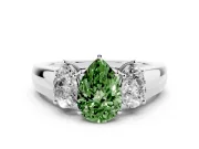 Fancy Green Three-Stone Pear Cut Diamond Ring Set in Silver with Matching Prong Settings and Plain Band