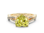 Fancy Yellow Heart Cut Diamond Solitaire Engagement Ring Set in Yellow gold with Twisted Pavé Band and Prong Setting
