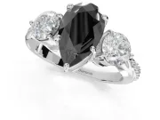 Pear-Shaped Three Stone Engagement Ring Setting for a Black Center | Tapered Pavé Band | Platinum