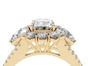 Emerald Cut Diamond Halo Split Shank Engagement Ring Set in Yellow gold with Prong-Held Center Stone