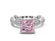 Princess Cut Vintage Engagement Ring Setting for a Fancy Pink Lab-Grown Diamond | Graduated Stations | Sterling Silver