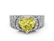 Heart-Shaped Vintage Pave Engagement Ring Setting for a Fancy Yellow Lab-Grown Diamond | Sterling Silver