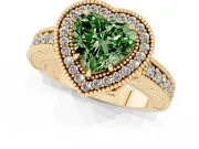 Fancy Green Heart Cut Diamond Halo Ring Set in Yellow gold with Round Accent Halo, Pavé Band and Prong Setting