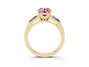 Fancy Pink Round Cut Diamond Solitaire Ring Set in Yellow gold with Tapered Baguette Side Stones and Prong Setting