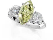 Marquise Three Stone Engagement Ring Setting for a Fancy Yellow Lab-Grown Diamond | Tapered Pave Band | Sterling Silver