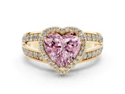 Heart-Shaped Halo Engagement Ring Setting for a Fancy Pink Lab-Grown Diamond | Two-Row Pave Split Shank | Yellow Gold