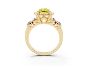 Fancy Yellow Radiant Cut Diamond Floral Halo Ring Set in Yellow gold with Shared Prong Band