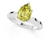Fancy Yellow Pear Cut Diamond Solitaire Engagement Ring Set in Platinum with Flat Band and Prong Setting