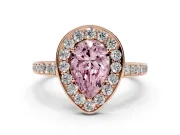 Fancy Pink Pear Cut Diamond Halo Pavé Engagement Ring Set in Rose gold with Bezel Setting