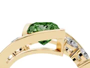 Fancy Green Princess Cut Diamond Bezel Bypass Ring Set in Yellow gold with Round Accents