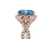 Radiant Cut Milgrain Halo Engagement Ring Setting for a Fancy Blue Lab-Grown Diamond | Graduated Shoulders | Rose Gold