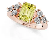 Fancy Yellow Emerald Cut Diamond Solitaire Ring Set in Rose gold with Cluster Accents on Each Side