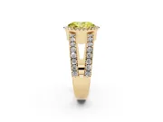 Fancy Yellow Oval Cut Diamond Halo Ring Set in Yellow gold with Pavé Split Shank and Prong Setting