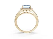 Asscher Cut Halo Split Shank Engagement Ring Setting for a Fancy Blue Lab-Grown Diamond | Pavé Shoulders | Yellow Gold
