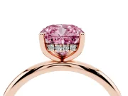 Fancy Pink Cushion Cut Diamond Solitaire Engagement Ring Set in Rose gold with Prong Setting and Polished Band