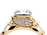 Asscher Cut Leaf Bypass Engagement Ring Setting | Pave Leaf Accents | Yellow Gold