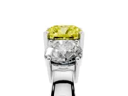 Cushion Cut Three Stone Engagement Ring Setting for a Fancy Yellow Lab-Grown Diamond | Wide Plain Band | Platinum