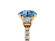 Round Three Stone Engagement Ring Setting for a Fancy Blue Lab-Grown Diamond | Pave Shoulders | Yellow Gold