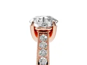 Round Vintage Hidden Halo Engagement Ring Setting | Milgrain Pave Band | Rose Gold