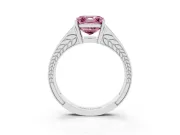 Fancy Pink Asscher Cut Diamond Split Shank Ring Set in Platinum with Pavé Band and Prong Setting