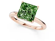 Fancy Green Princess Cut Diamond Solitaire Engagement Ring Set in Rose gold with Prong Setting and Polished Band